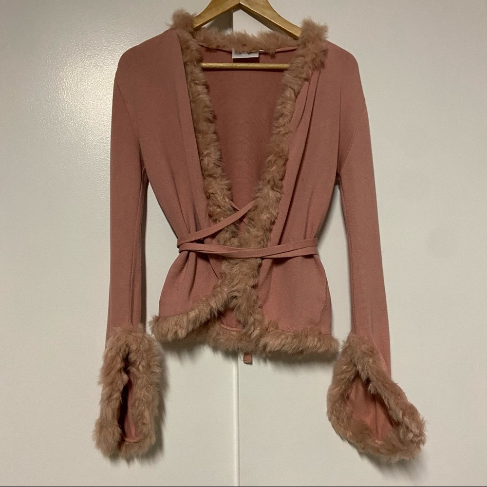 Vintage Hennes Collection Pink Wrap Fax Fur Cardigan Size M